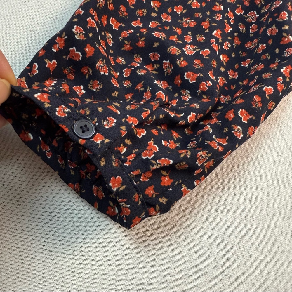 Uniqlo Floral Button Front Midi Dress Black Orange M Long Sleeve Cottagecore - Picture 9 of 14